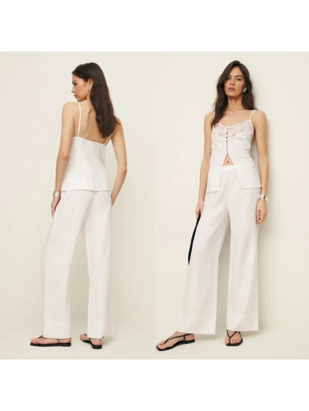 Reformation Tess White 100% Linen Two Piece Set Top Pants Size 8 NWT